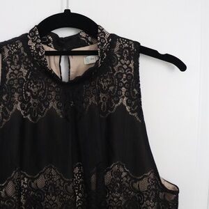 Black Lace High Neck Tank Top Blouse, Large